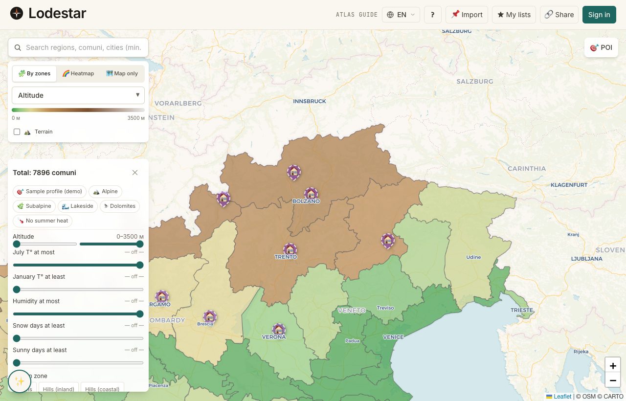 A demo pin popup on the map showing a sample listing with title, description, link, and helper notes.